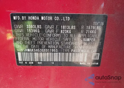 2016 Honda Fit Lx z USA, uszkodzony, nr VIN JHMGK5H53GX011953